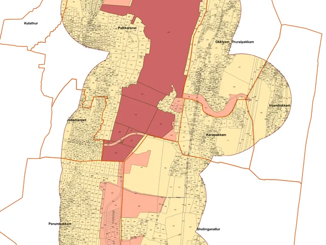 Section of the CMDA Ramsar site and influence area map showing survey parcels around Pallikaranai Marsh